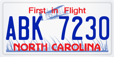 NC license plate ABK7230