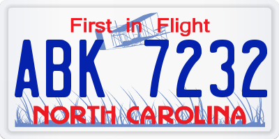 NC license plate ABK7232