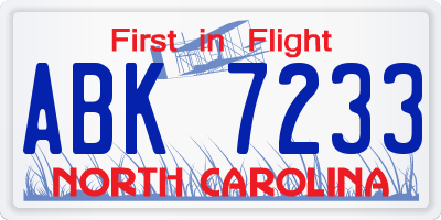NC license plate ABK7233