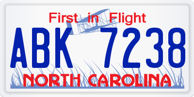 NC license plate ABK7238
