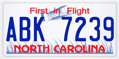 NC license plate ABK7239