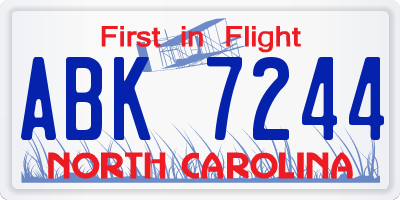 NC license plate ABK7244