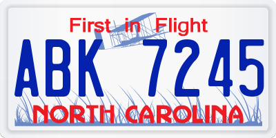NC license plate ABK7245