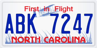 NC license plate ABK7247