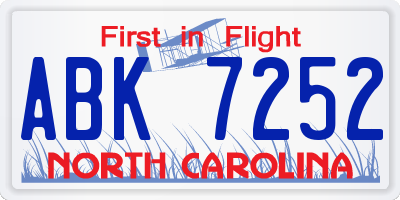 NC license plate ABK7252