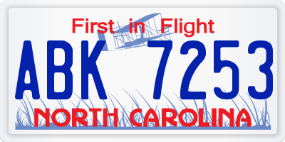 NC license plate ABK7253