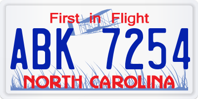 NC license plate ABK7254