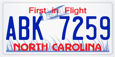 NC license plate ABK7259