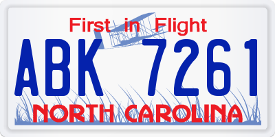 NC license plate ABK7261