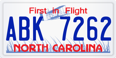 NC license plate ABK7262