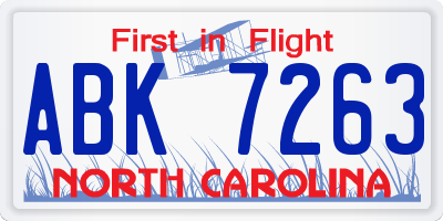 NC license plate ABK7263
