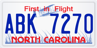 NC license plate ABK7270