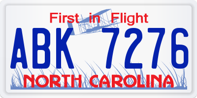 NC license plate ABK7276