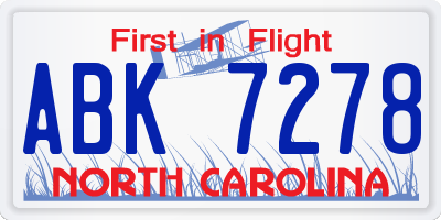 NC license plate ABK7278