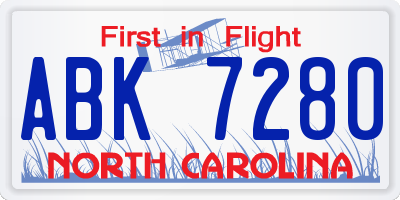 NC license plate ABK7280