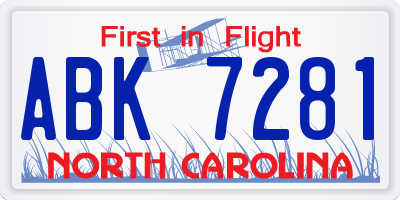 NC license plate ABK7281