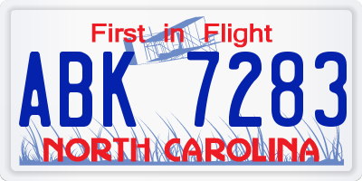 NC license plate ABK7283