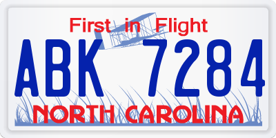 NC license plate ABK7284