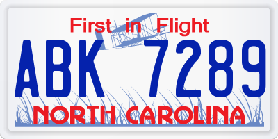 NC license plate ABK7289