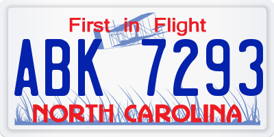 NC license plate ABK7293