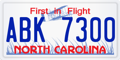 NC license plate ABK7300