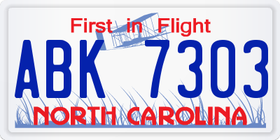 NC license plate ABK7303