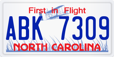 NC license plate ABK7309