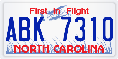 NC license plate ABK7310