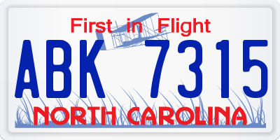 NC license plate ABK7315