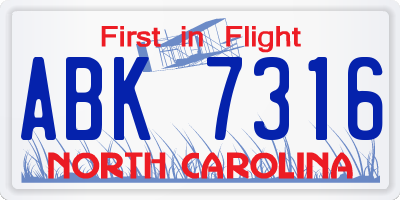 NC license plate ABK7316