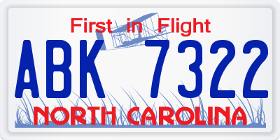 NC license plate ABK7322
