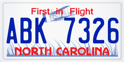 NC license plate ABK7326