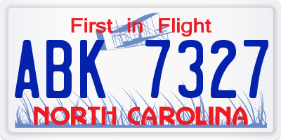 NC license plate ABK7327