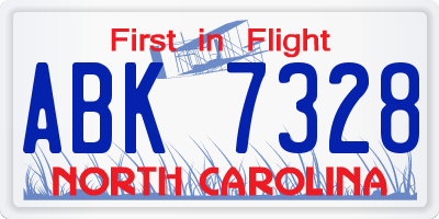 NC license plate ABK7328