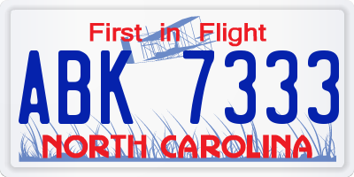 NC license plate ABK7333