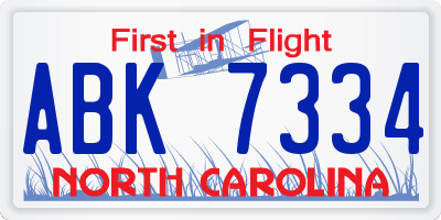 NC license plate ABK7334