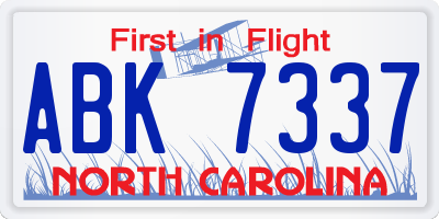 NC license plate ABK7337