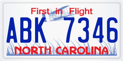 NC license plate ABK7346