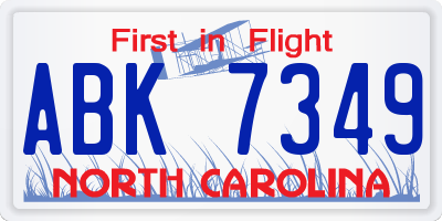 NC license plate ABK7349