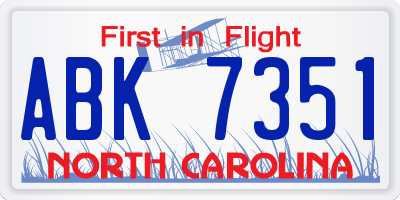 NC license plate ABK7351