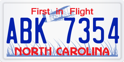 NC license plate ABK7354