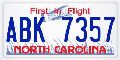 NC license plate ABK7357