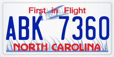 NC license plate ABK7360