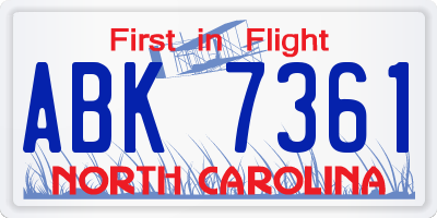 NC license plate ABK7361