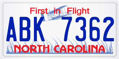 NC license plate ABK7362