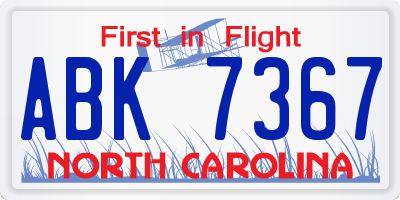 NC license plate ABK7367