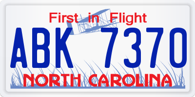 NC license plate ABK7370