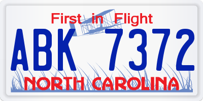 NC license plate ABK7372