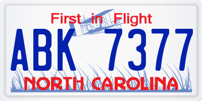 NC license plate ABK7377