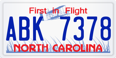 NC license plate ABK7378